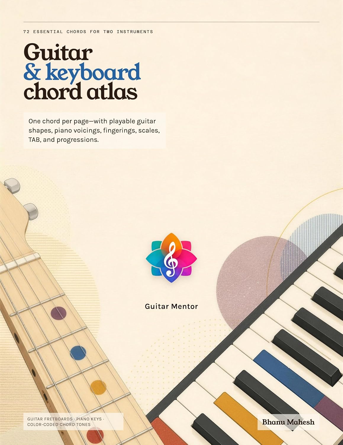 ler totalmente Guitar & Keyboard Chord Atlas: 72 Essential Chords for Two Instruments: Guitar Shapes, Piano Voicings, Fingerings, Scales, TAB and Progressions (English Edition)