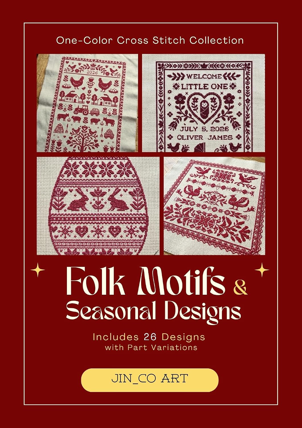ler totalmente Folk Motifs & Seasonal Designs - Includes 26 Designs with Part Variations: One-Color Cross Stitch Collection (English Edition)