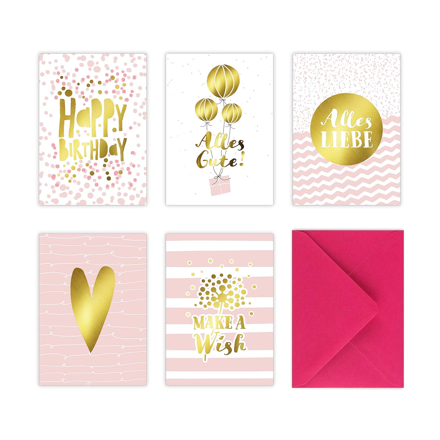 capítulo por capítulo baixar 5 Geburtstagskarten im Set inkl. Umschläge in pink. Rosa Glückwunschkarten zum in DIN A6 mit edler Folienprägung in Gold. Klappkarten zum Geburtstag, Hochzeit, Geburt, Firmung, Konfirmation