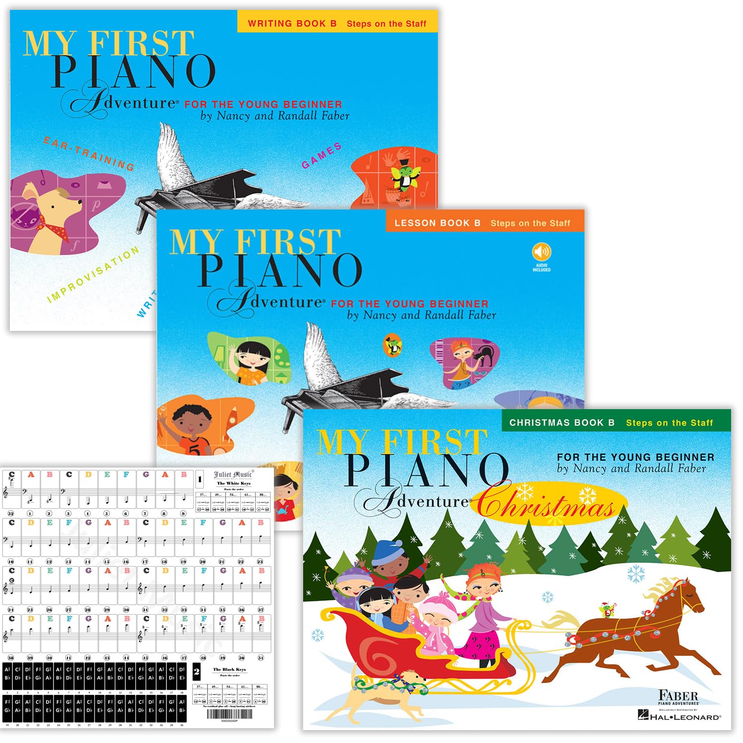 My First Piano Adventure Lesson Book B, Writing Book B & Christmas Book B Set (3 Books) & Juliet Music Piano Stickers