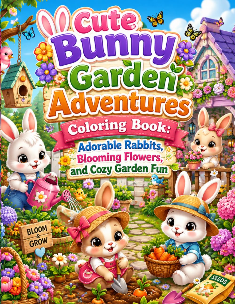 Cute Bunny Garden Adventures Coloring Book: Adorable Rabbits, Blooming Flowers, and Cozy Garden Fun baixar o livro de graça
