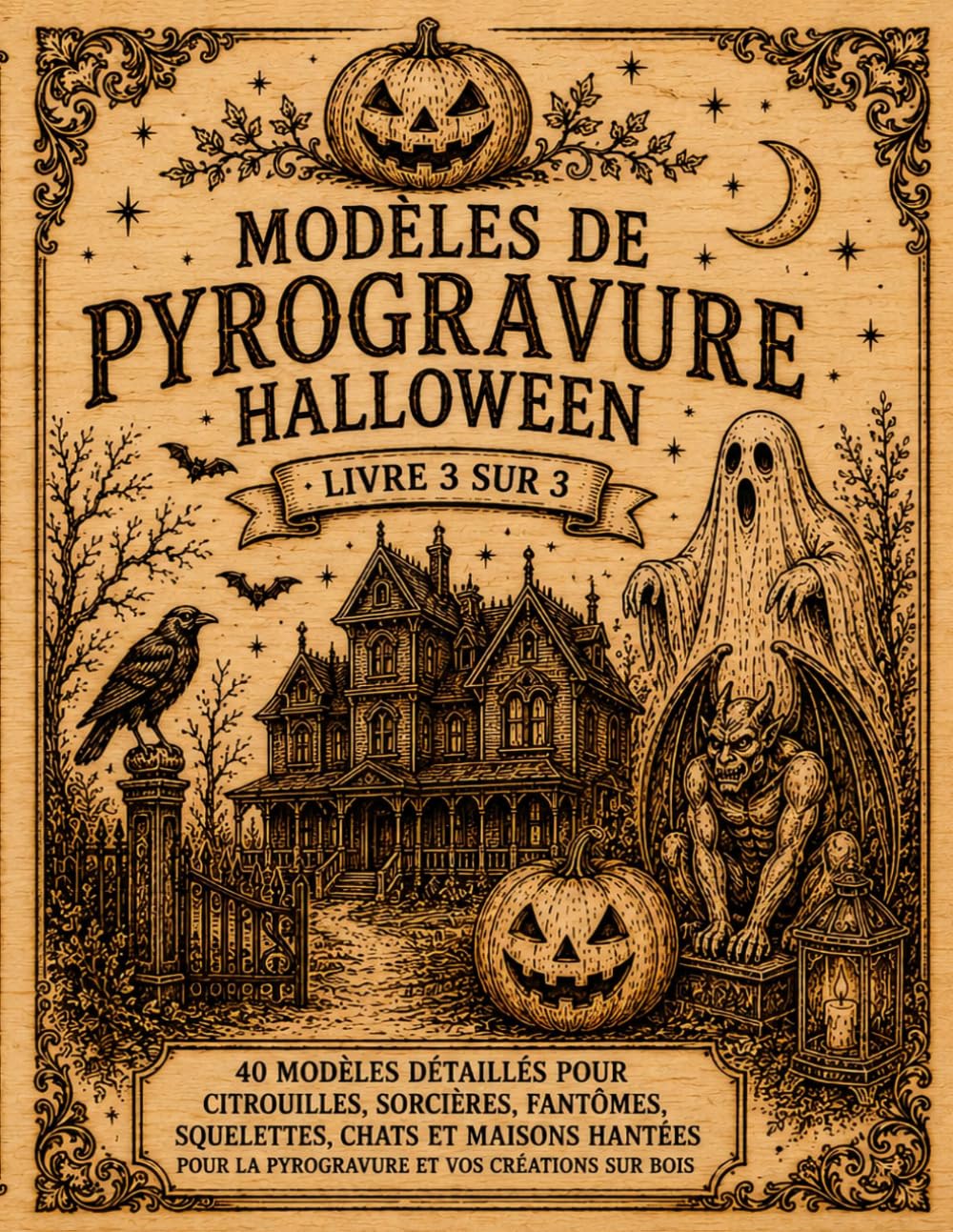Modèles de pyrogravure: Livre 3 sur 3 | Modèles à décalquer, transférer et graver sur bois | Motifs Halloween avec citrouilles, sorcières, fantômes,... noirs et maisons hantées (French Edition) baixar livro de graça