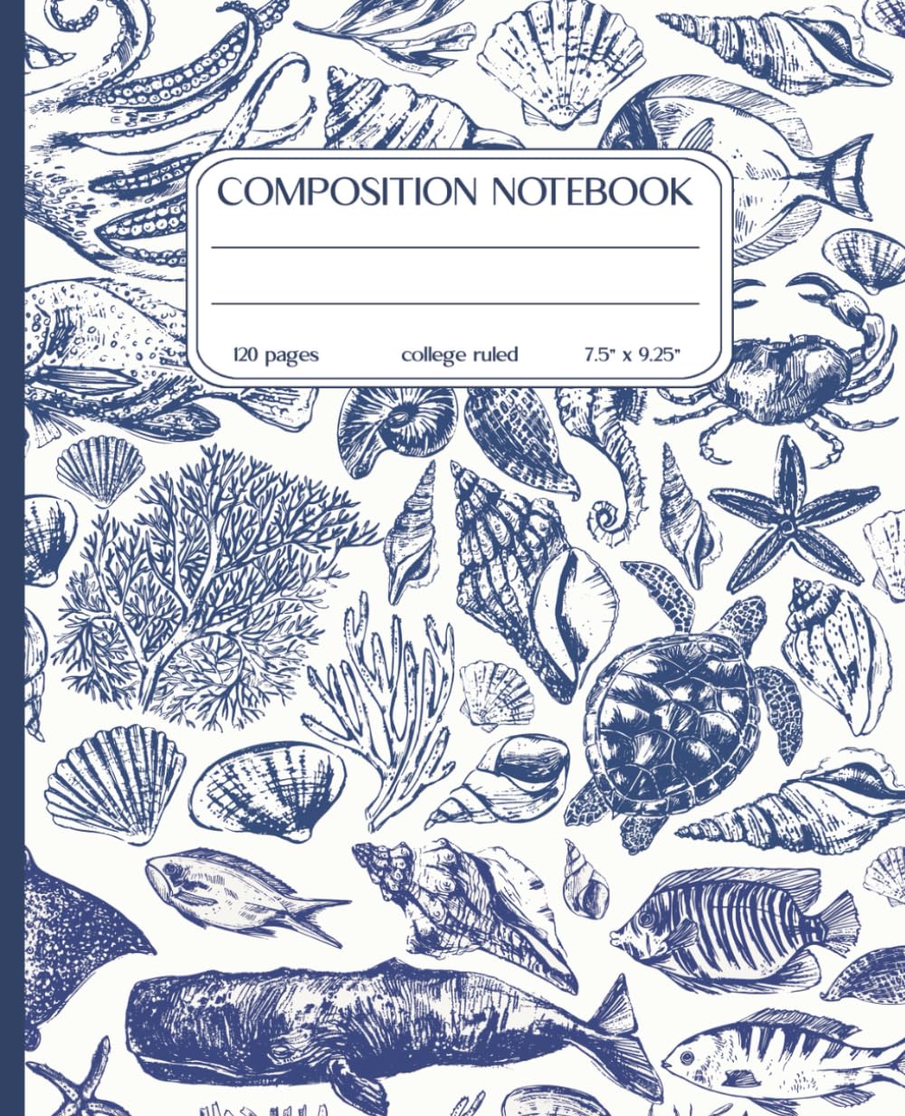 Composition Notebook: Coastal Blues Sea Life and Shells Illustration | 7.5" x 9.25" Cute Vintage Ocean Aesthetic Journal with 120 College Ruled Pages... Girls, Teens and Adults | Seaside Collection baixar o livro de graça