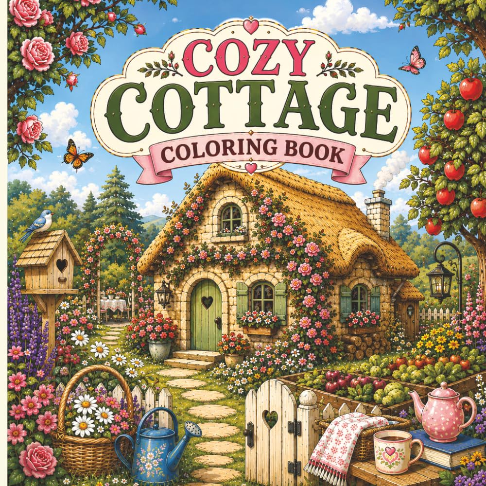 Cozy Cottage Coloring Book: Relaxing Cottagecore Scenes with Charming Cottages, Gardens and Cozy Country Interiors for Adults and Teens baixar livro de graça