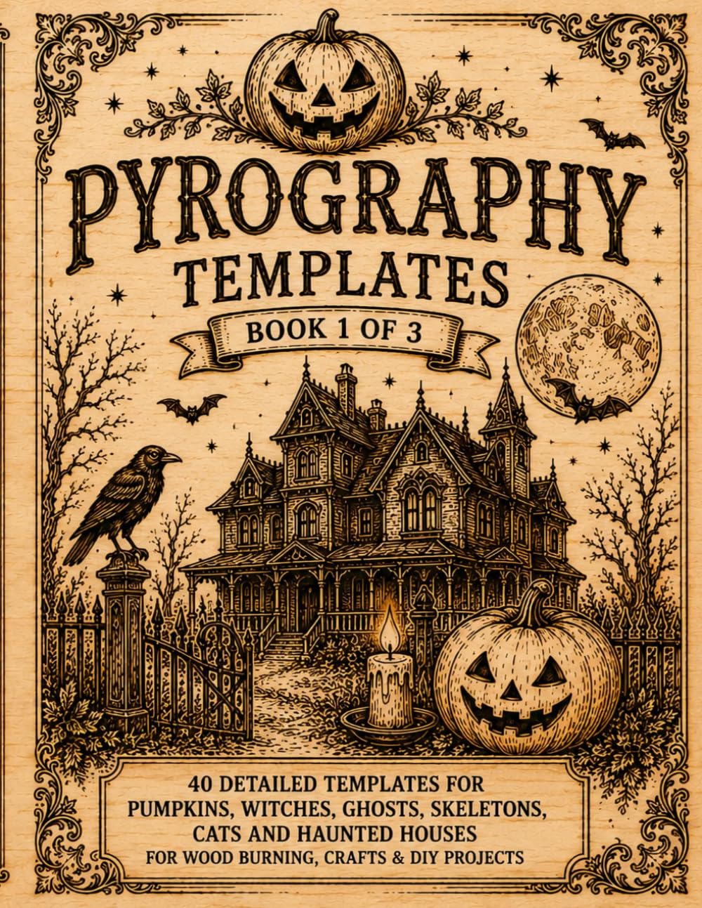 Pyrography Templates: Book 1 of 3 | Tracing Templates for Pyrography and Wood Burning | Halloween Patterns Featuring Pumpkins, Witches, Ghosts, Skeletons, Black Cats and Haunted Houses baixar livro de graça