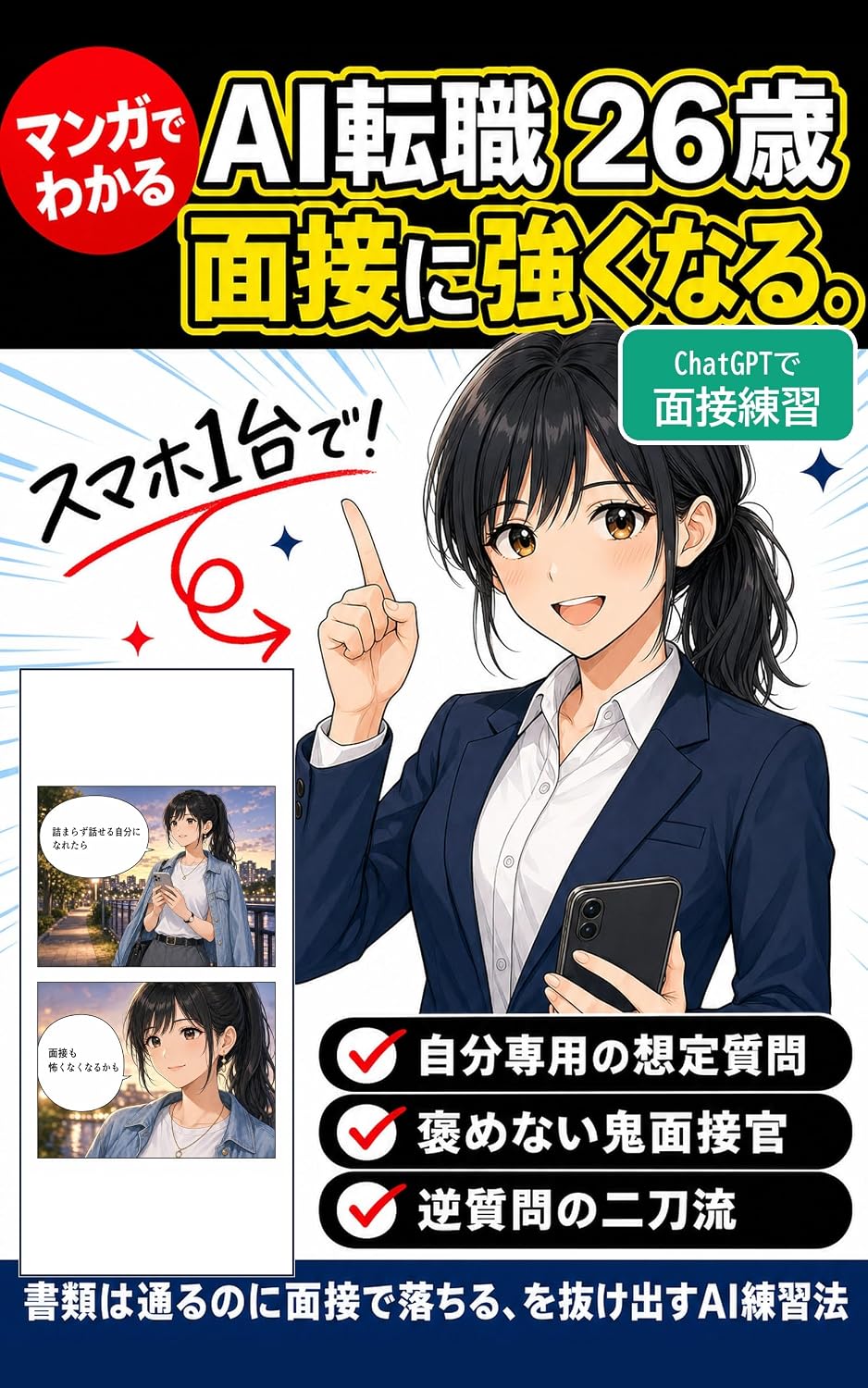 capítulo por capítulo baixar 26sai no AI Tenshoku Mensetsu ni Tsuyoku Naru ChatGPT no Tsukaikata Manga de Wakaru Manga: Shorui wa Tooru noni Mensetsu de Ochiru wo Nukedasu AI Renshuho (Japanese Edition)