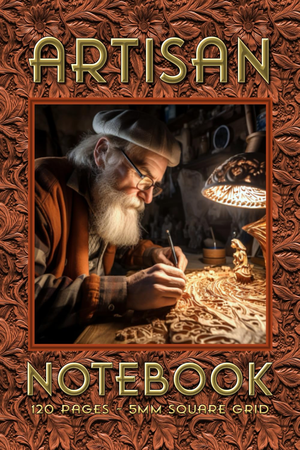 ler totalmente Artisan Notebook: 120 pages. 6” x 9”. Paperback. Cover - intricate embossed leather effect background with woodcarving scenes. Interior - 5mm Square Grid.