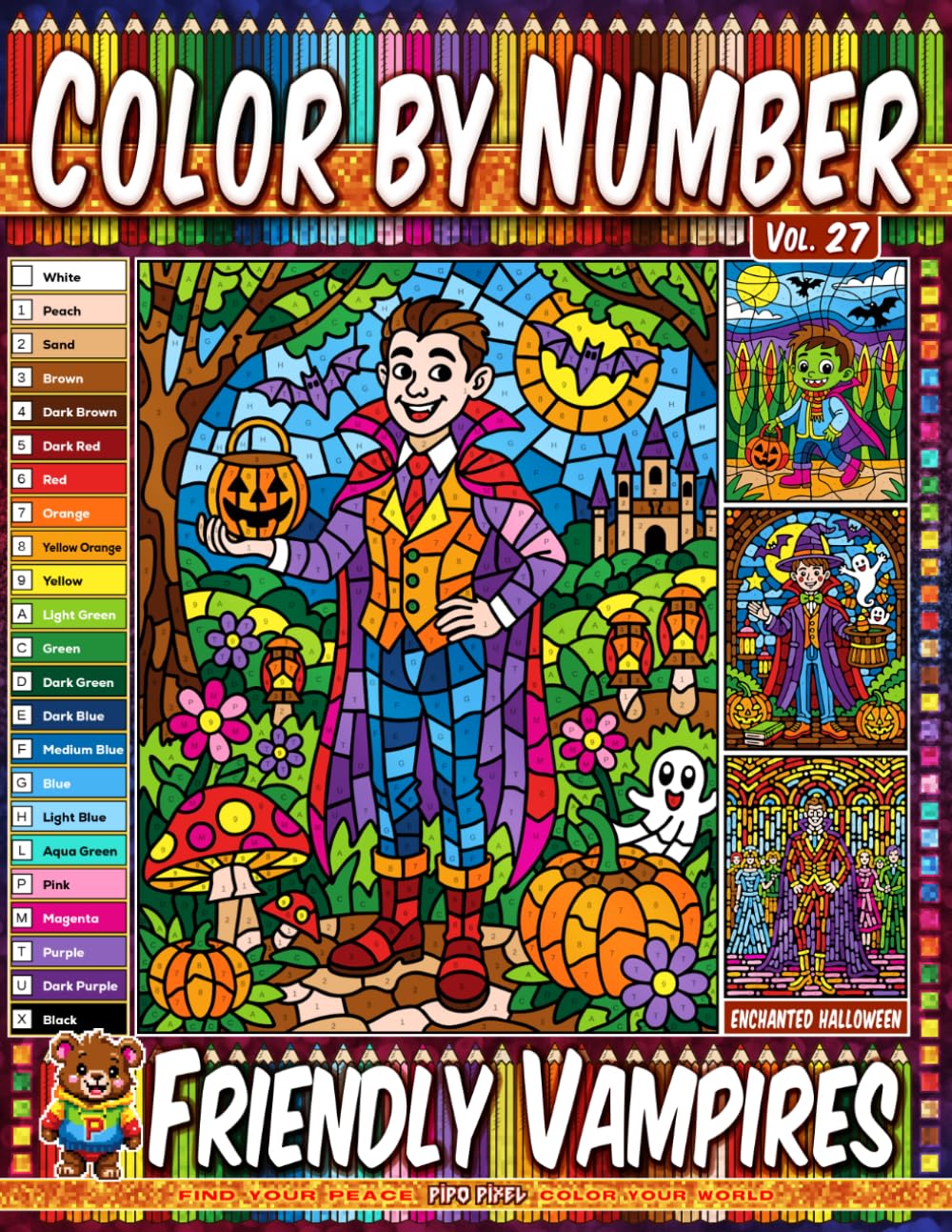 ler totalmente Color by Number Vol. 27 - Friendly Vampires: Enchanted Halloween Edition - 20 Pages in Diverse Art Styles - Cute Fangs And Whimsical Midnight Adventures (Premium Print: Diverse Art Styles)