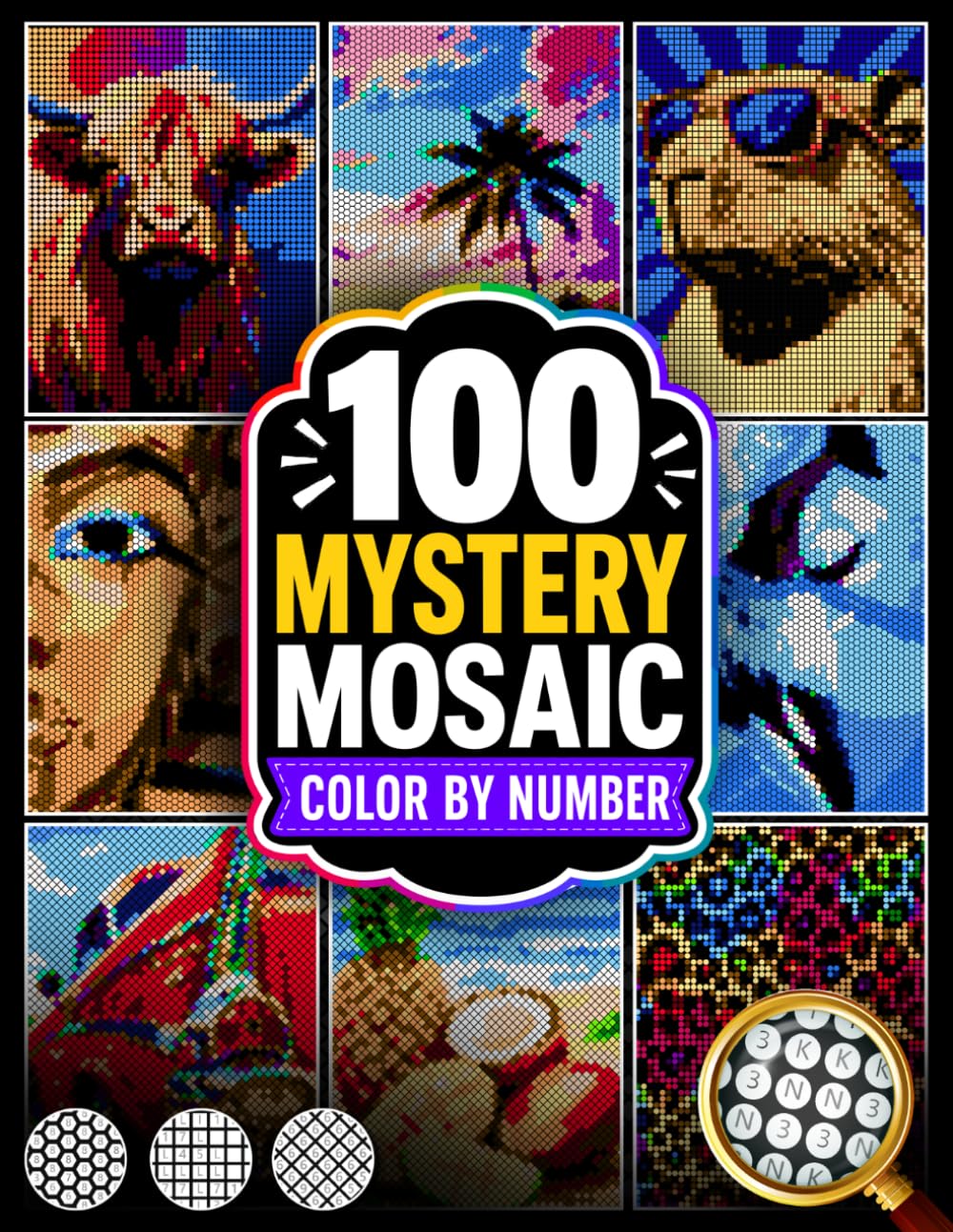 ler totalmente 100 Mystery Mosaic Color by Number: Relaxing Pixel Art Designs with Black Background — Animals, Landscapes, Portraits, Patterns & More (Stress Relief Color by Number for Adults)