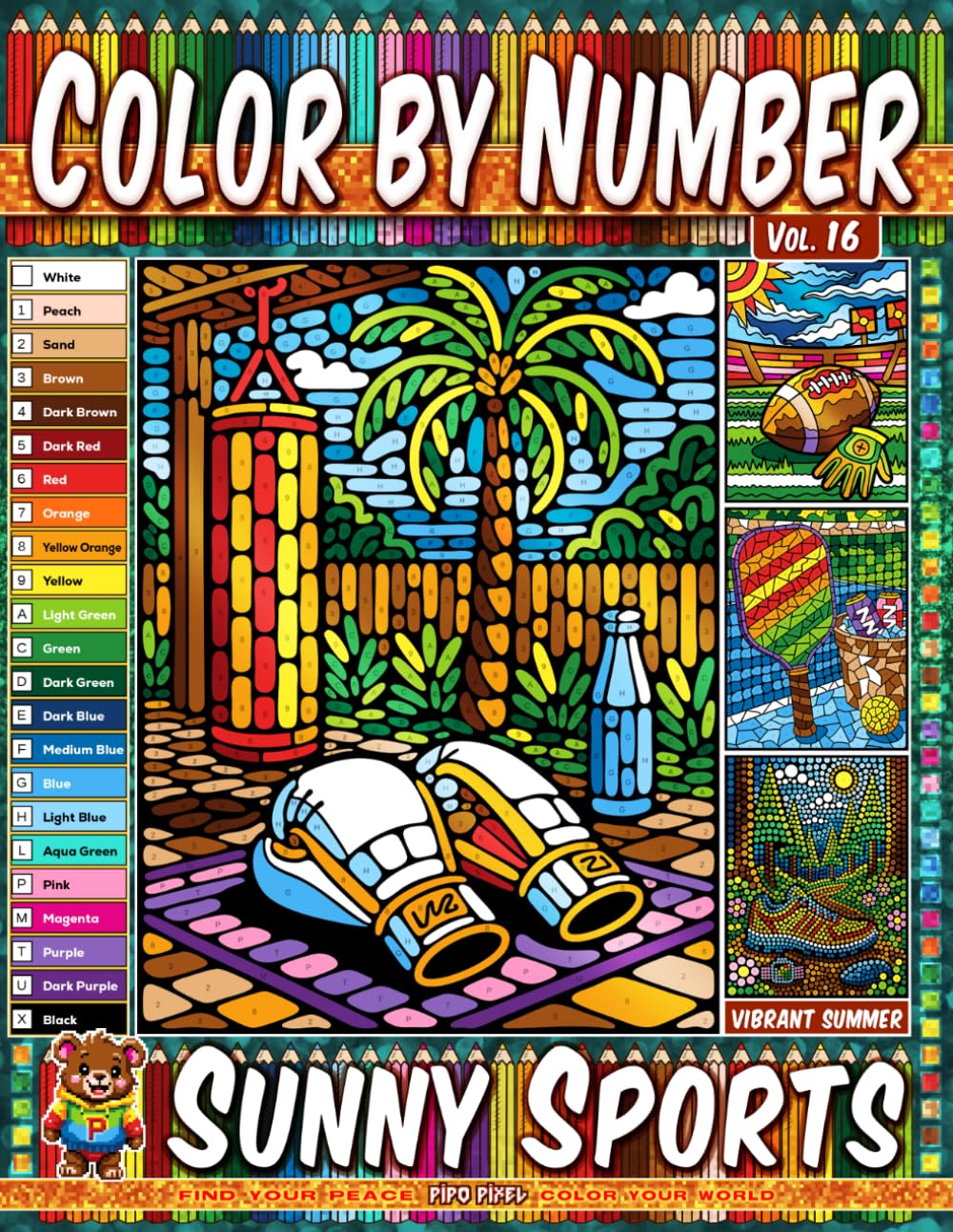 capítulo por capítulo baixar Color by Number Vol. 16 - Sunny Sports: Vibrant Summer Edition - 20 Pages in Diverse Art Styles - Sporting Gear And Bright Outdoor Fun