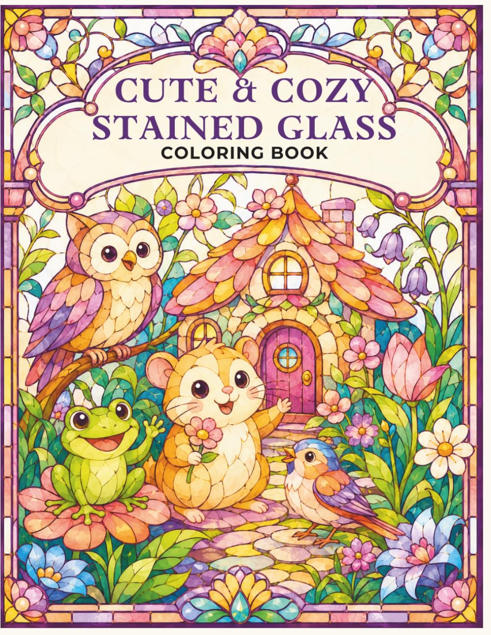 Cute & Cozy Stained Glass Coloring Book: 50 Joyful Window Designs Featuring Adorable Animals, Enchanted Gardens, Cozy Homes, and Magical Scenes for Adults and Teens baixar livro de graça