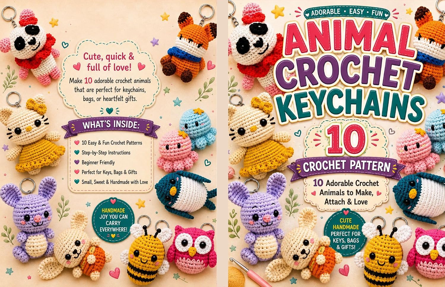ler totalmente Animal Crochet Keychains: Amigurumi Crochet Patterns: 10 Cute Animal Crochet Patterns for Beginners, Keychains, Bag Charms, Handmade Gifts & Easy Amigurumi Projects (English Edition)