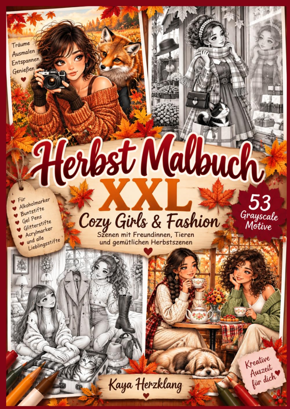 capítulo por capítulo baixar Herbst Malbuch XXL – Cozy Girls & Fashion: 53 Grayscale Ausmalbuch mit Freundinnen, Tieren und gemütlichen Herbstszenen (German Edition)