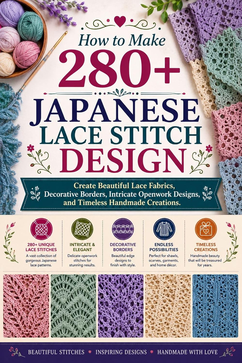 ler totalmente How to Make 280+ Japanese Lace Stitch Design: Create Beautiful Lace Fabrics, Decorative Borders, Intricate Openwork Designs, and Timeless Handmade Creations (English Edition)