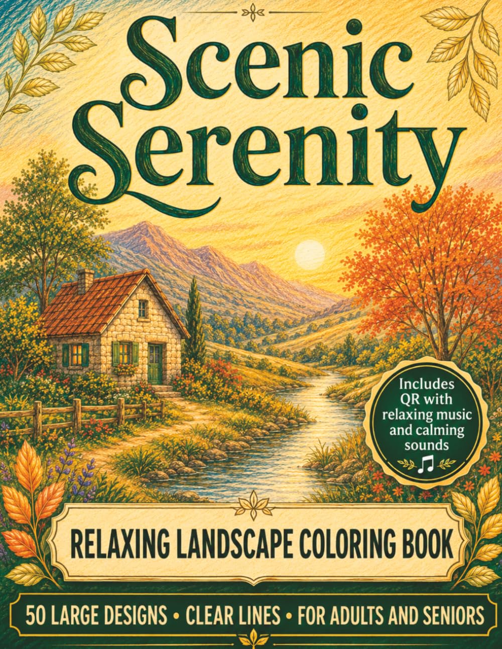 ler totalmente Scenic Serenity: Relaxing Landscape Coloring Book for Adults and Seniors with 50 Easy-to-Color Nature Scenes for Stress Relief, Mindful Relaxation, and Calming Audio