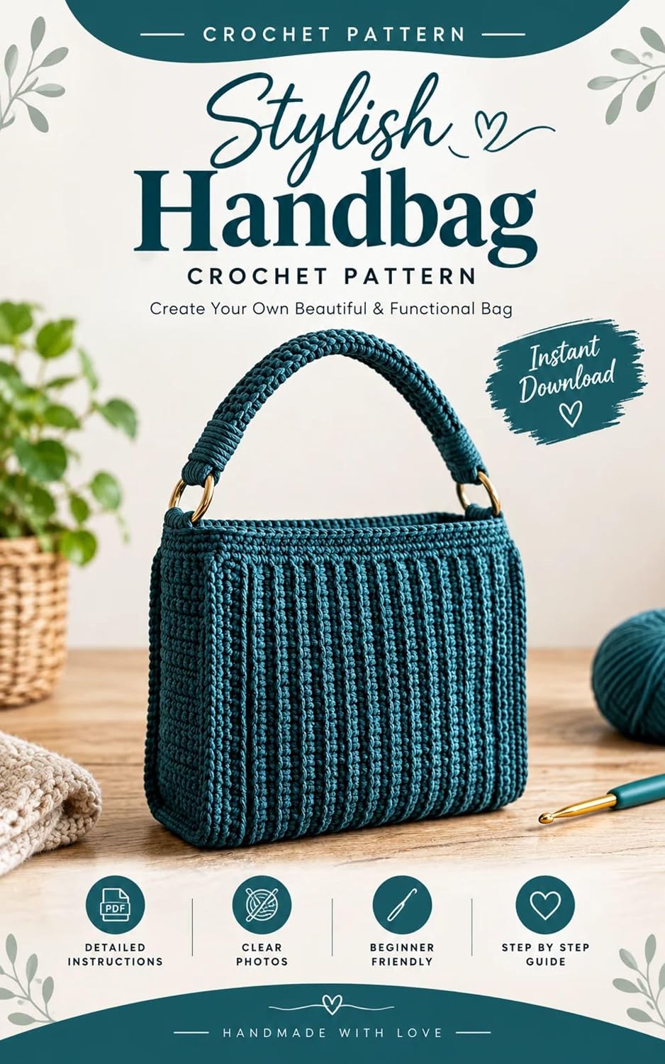 Crochet Ring-Handle Tote Bag Pattern: A Crochet Pattern for a Structured Tote Bag with Ribbed Main Panel, Side Gussets, and O-Ring Handle Strap (English Edition) baixar livro de graça