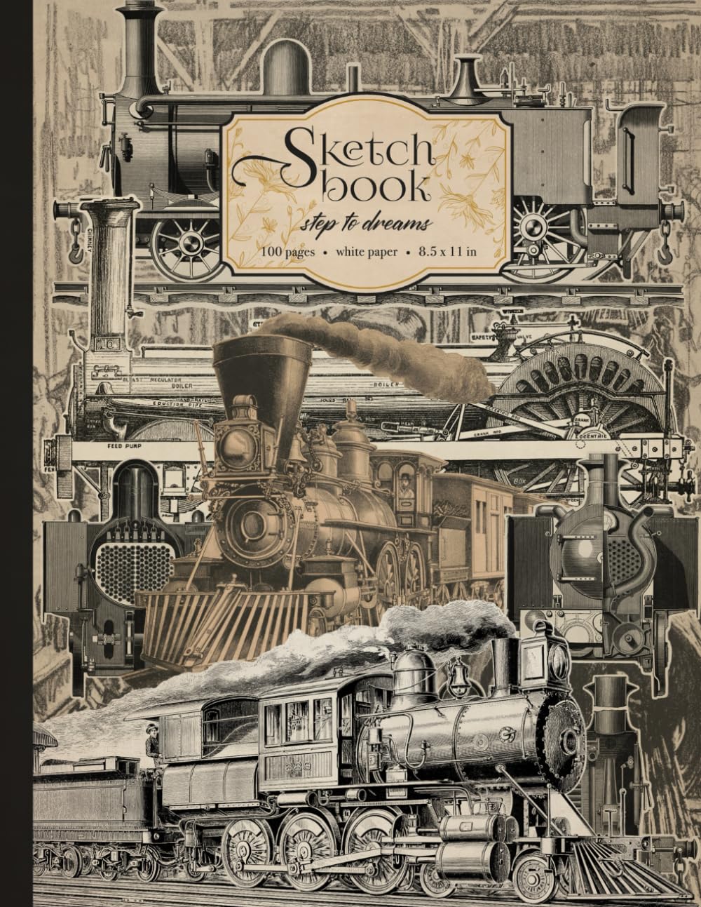 ler totalmente Railway Sketchbook with Steam Train & Locomotive Vintage Illustration: Aesthetic Drawing Notebook for Sketching, Journaling, or Doodling | Large Size: 8.5" x 11" | 100 Blank Pages