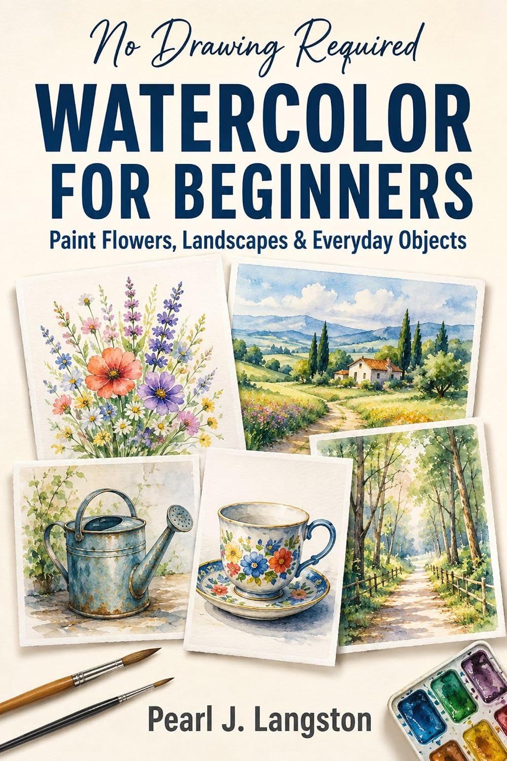 ler totalmente Watercolor for Beginners No Drawing Required: A Step-by-Step Guide to Painting Flowers, Landscapes, and Everyday Objects with Simple Brush Techniques (English Edition)