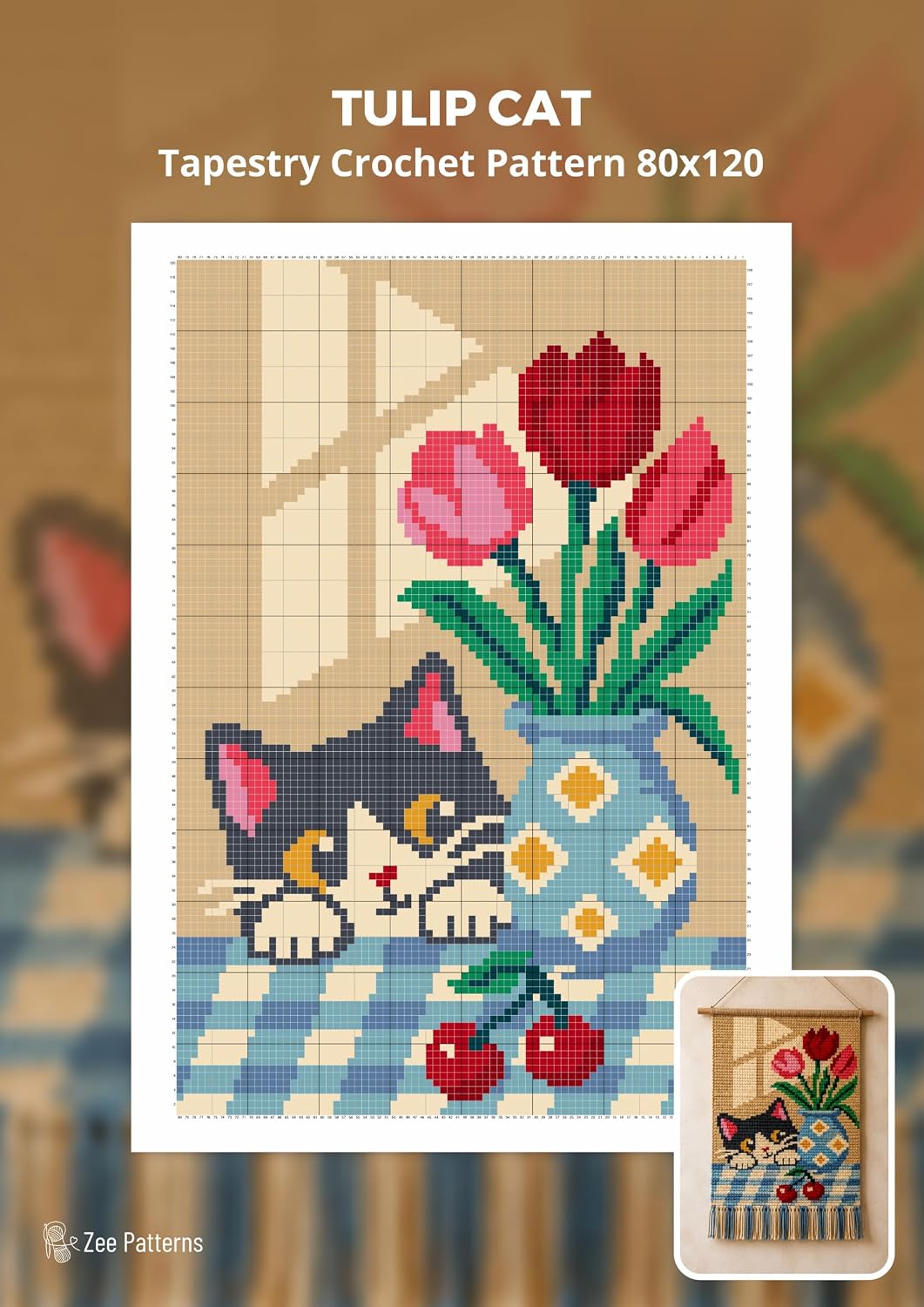 Tulip Cat Tapestry Crochet Pattern 80x120 Stitches: A Charming Single Crochet Wall Hanging Pattern Featuring Tulips, a Curious Cat, and a Decorative Flower Vase (English Edition) baixar livro de graça