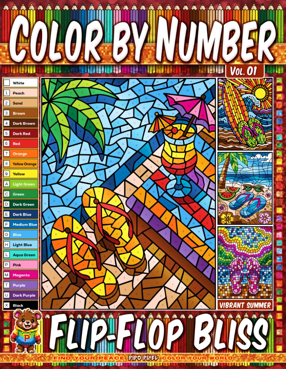 capítulo por capítulo baixar Color by Number Vol. 01 - Flip-Flop Bliss: Vibrant Summer Edition - 20 Pages in Diverse Art Styles - Tropical Beach and Vacation Coloring Book for Adults