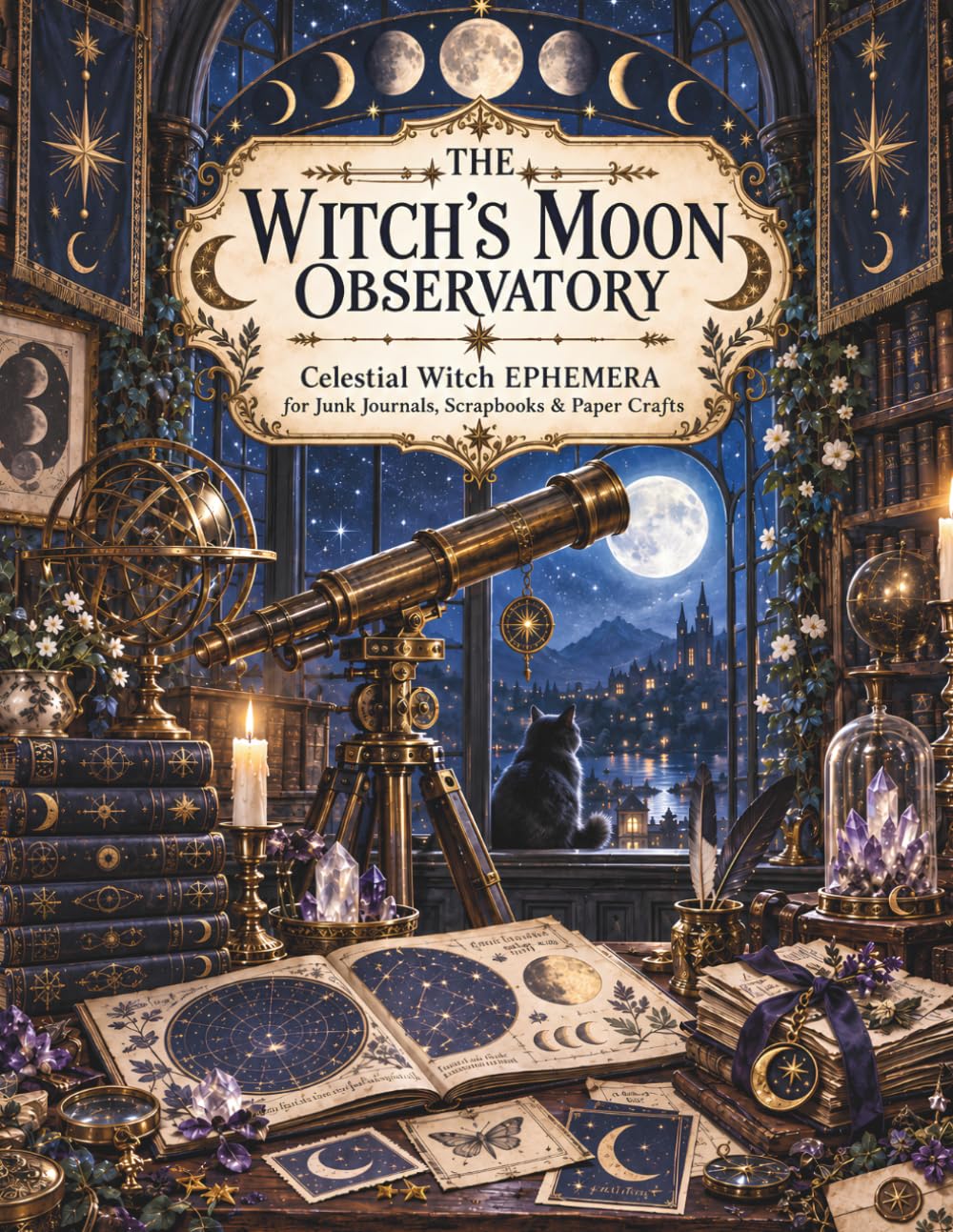 The Witch’s Moon Observatory: Celestial Witch Ephemera Collection with Lunar Tags, Tickets, Journaling Cards, Background Papers, Fussy Cuts, Word Art, Clipart and Junk Journal Pieces baixar livro de graça