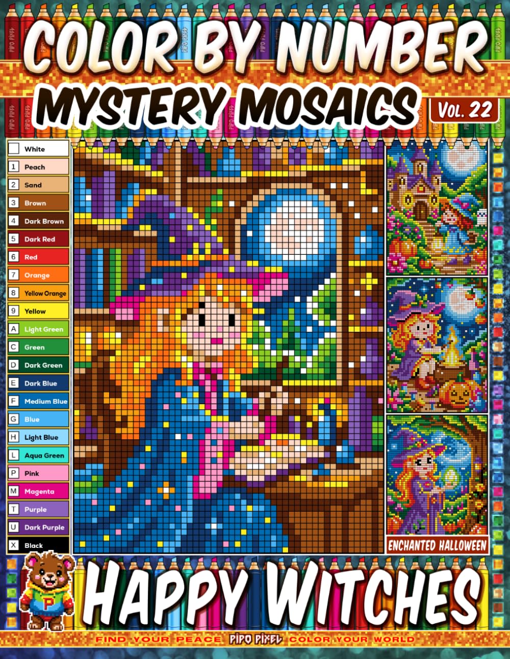 Color by Number - Happy Witches - Mystery Mosaic Coloring Book - Vol. 22: 20 Pixel Art Designs Whimsical Witches And Enchanted Halloween Nights (Premium Print: Mystery Mosaic) baixar livro de graça