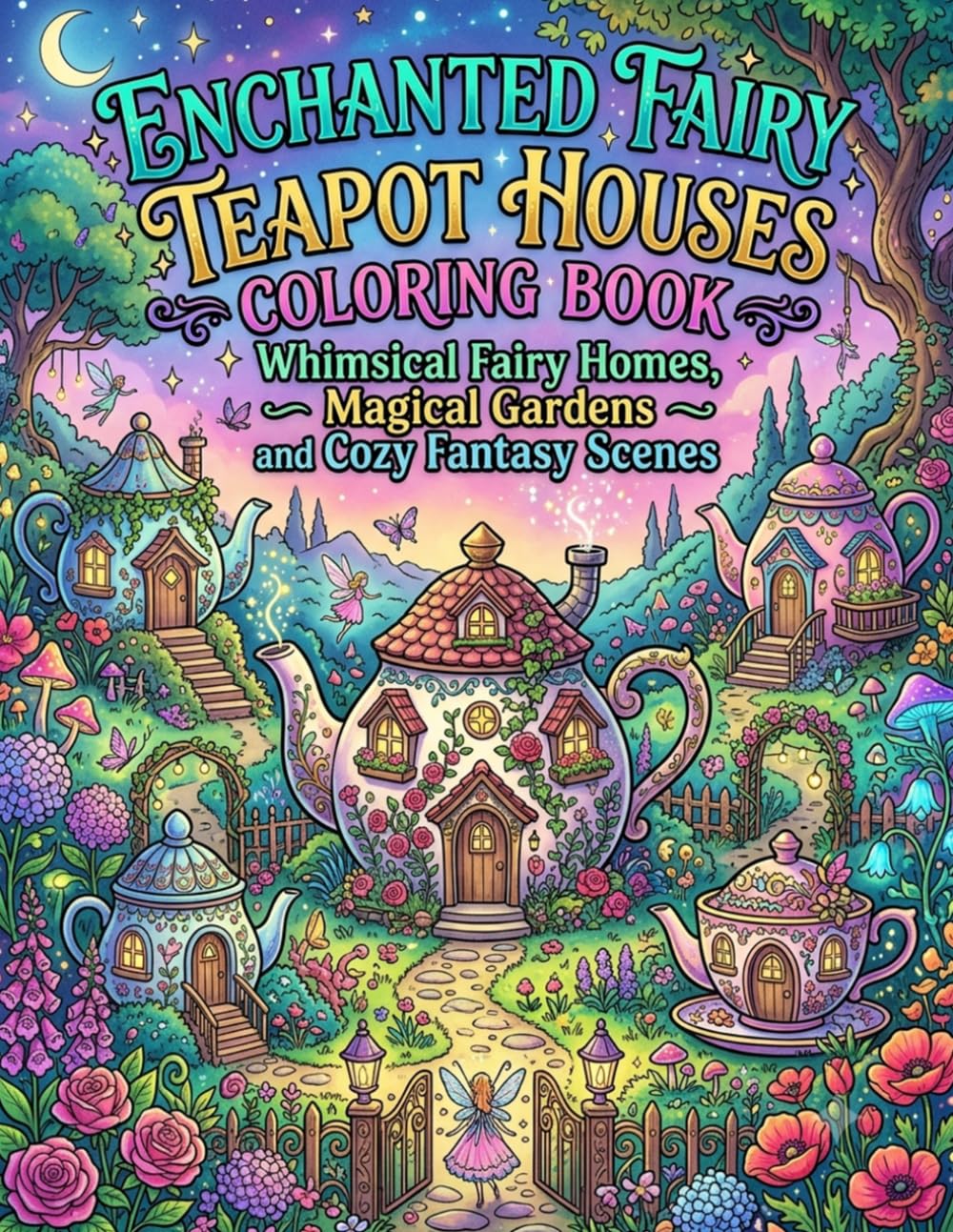 ler totalmente Enchanted Fairy Teapot Houses Coloring Book: Whimsical Fairy Homes, Magical Gardens and Cozy Fantasy Scenes
