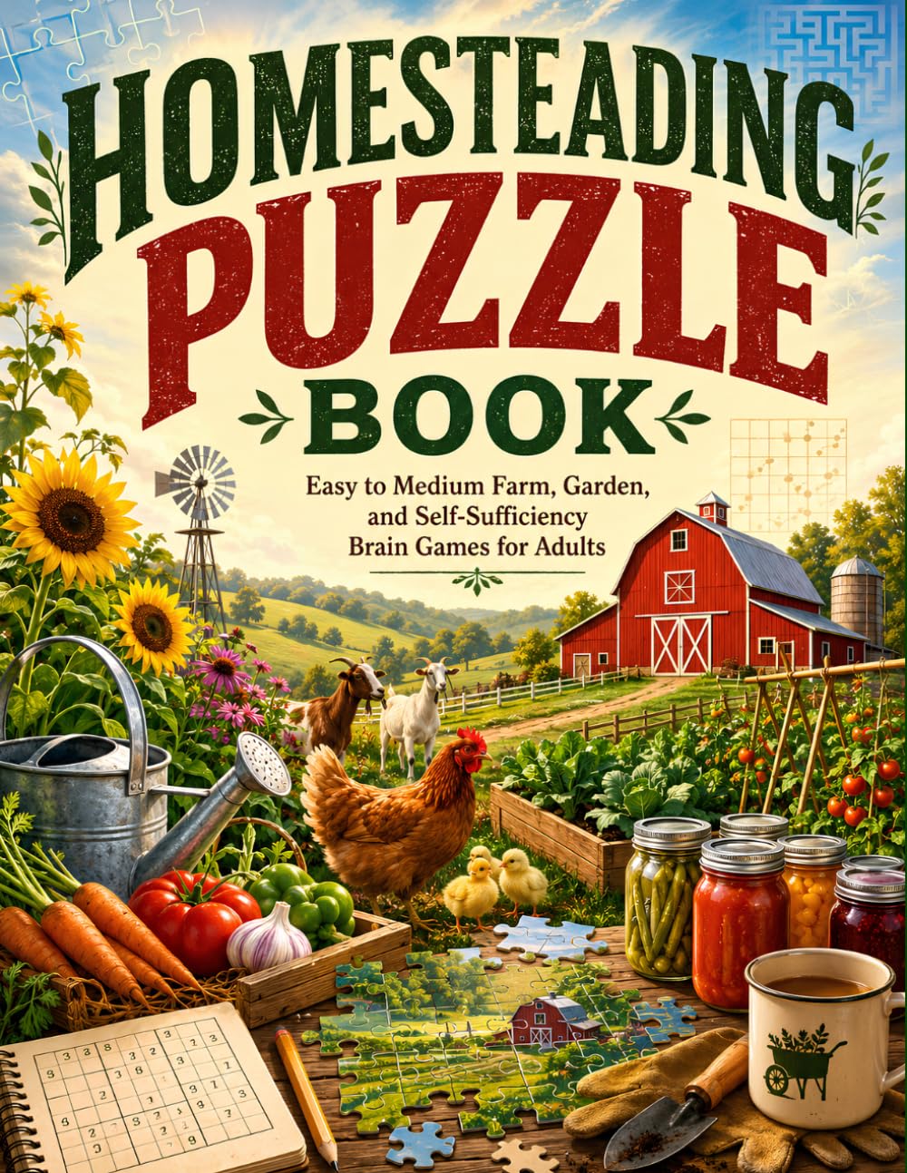 Homesteading Puzzle Book: Easy-to-Medium Farm, Garden & Self-Sufficiency Brain Games for Adults with Crosswords, Word Searches, Matching, Mazes, Trivia & Answer Key baixar livro de graça