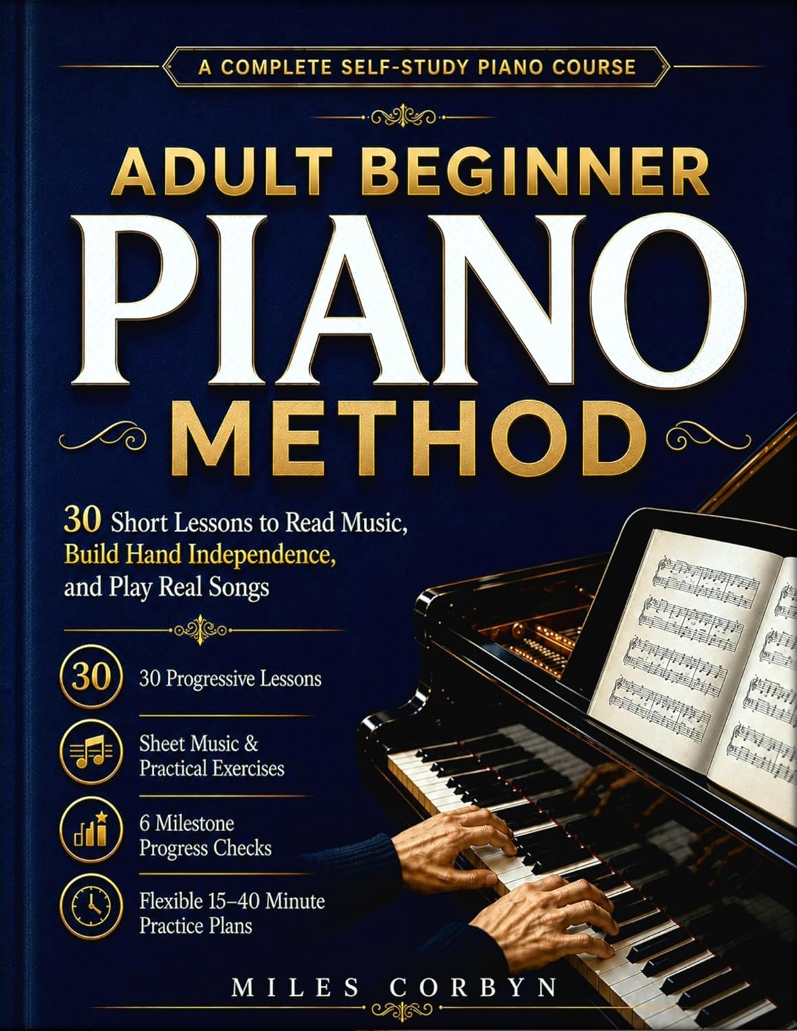 capítulo por capítulo baixar Adult Beginner Piano Method: 30 Short Lessons to Read Music, Build Hand Independence, and Play Real Songs (English Edition)