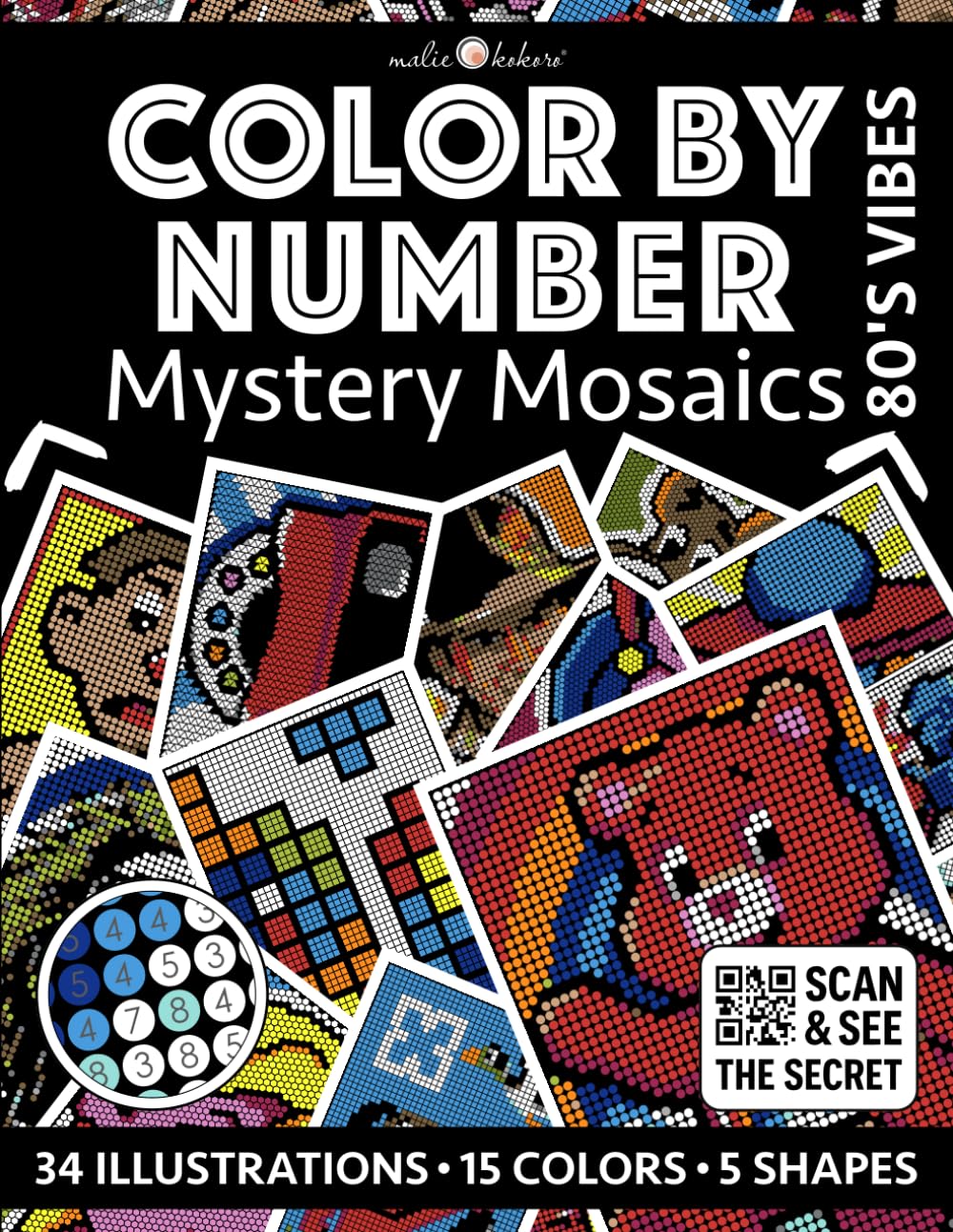 ler totalmente Color by Number: 80's Vibes | Black Background Edition | Mystery Mosaics Coloring Book for Adults | Pixel Art Coloring for Relaxation and Mindfulness:... (Color by Number - Black Edition | Pixelart)