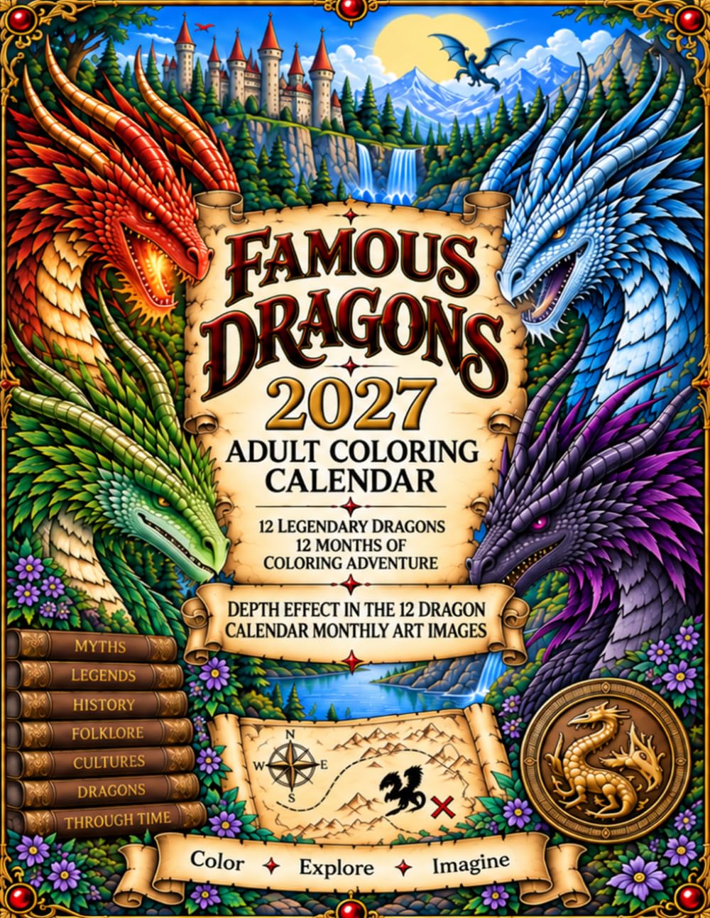 Famous Dragons 2027 Coloring Calendar: Adult Coloring Book with Fantasy Dragon Artwork, Coloring Technique Lessons & Protective Pages baixar o livro de graça
