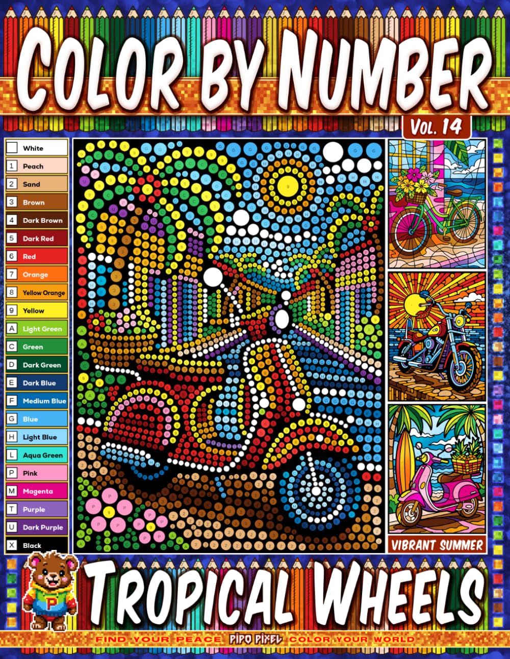capítulo por capítulo baixar Color by Number Vol. 14 - Tropical Wheels: Vibrant Summer Edition - 20 Pages in Diverse Art Styles - Beach Cruisers And Tropical Road Adventures