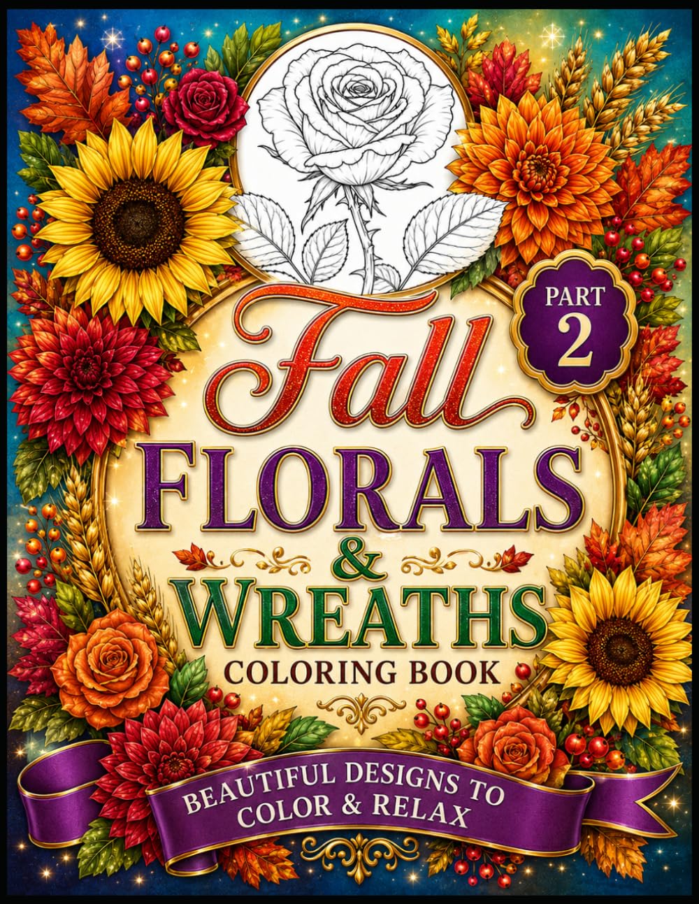 Fall Florals & Wreaths Coloring Book Part-2: 50 Beautifully Detailed Designs Featuring Fall Flower Bouquets, Autumn Wreaths, Sunflowers, and Botanical... — A Relaxing Coloring Experience for Adults baixar o livro de graça