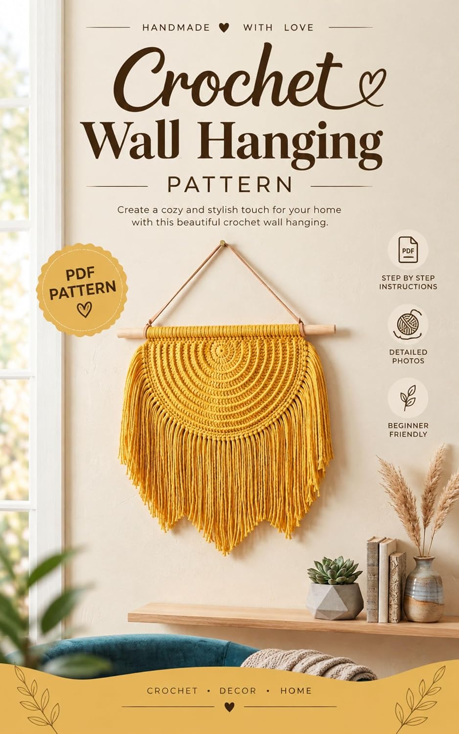 Crochet Sunburst Wall Hanging Pattern: A Beginner-Friendly Pattern for a Semicircle Crochet Wall Hanging with Fringe (English Edition) baixar livro de graça
