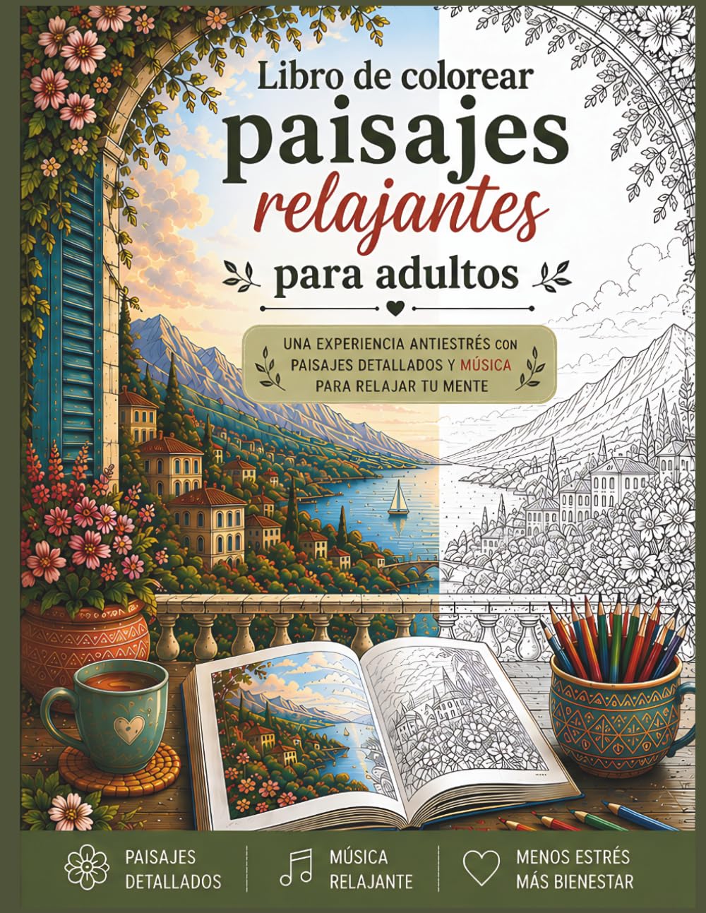 Libro de colorear paisajes relajantes para adultos: Una experiencia antiestrés con paisajes detallados y música para relajar tu mente. Mindfulness, ... para Reducir el Estrés (Spanish Edition)