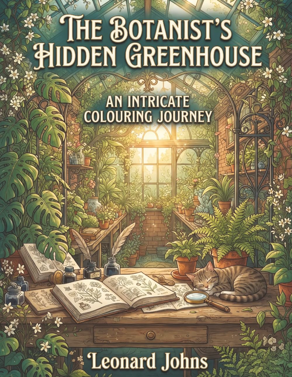 ler totalmente The Botanist's Hidden Greenhouse: An Intricate Adult Colouring Book Featuring Magical Plants, Flowers, and Garden Elements