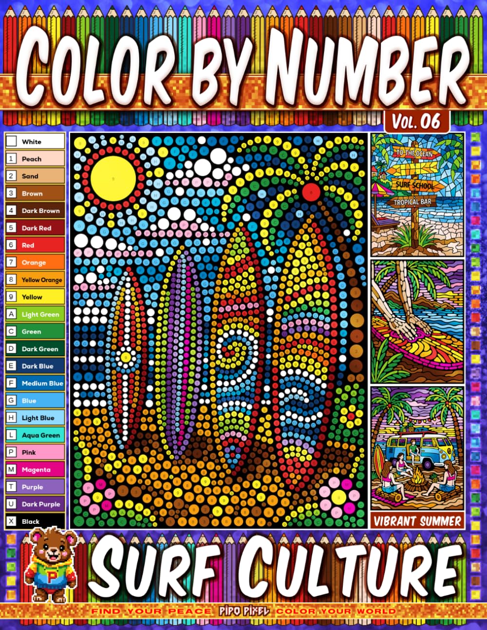 capítulo por capítulo baixar Color by Number Vol. 06 - Surf Culture: Vibrant Summer Edition - 20 Pages in Diverse Art Styles - Beautiful Surfboard Patterns And Tropical Beaches