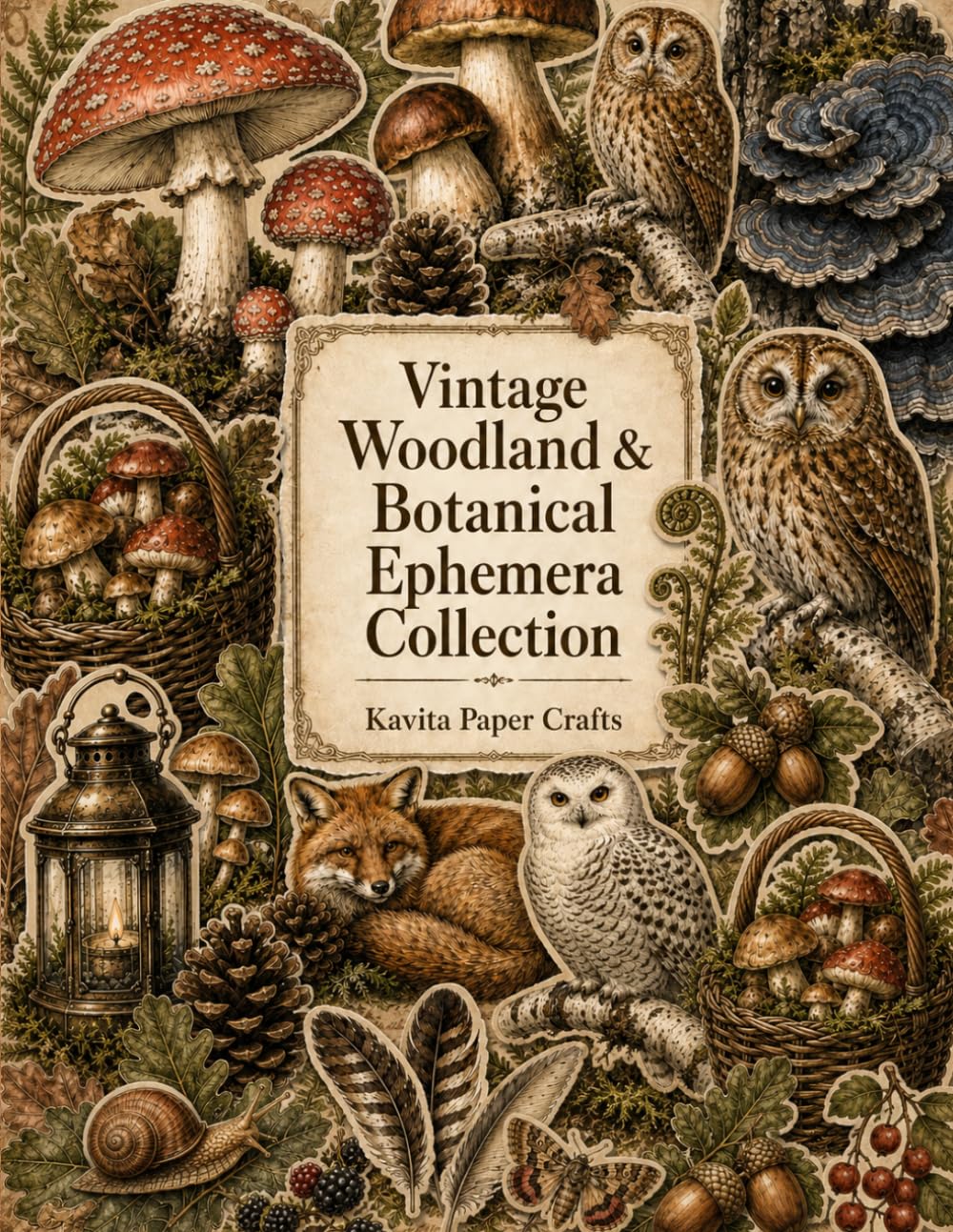 ler totalmente Vintage Woodland & Botanical Ephemera Collection: Mushrooms, Forest Animals, Ferns, Feathers, Acorns and Nature Cutouts for Scrapbooking, Collage and Paper Crafts