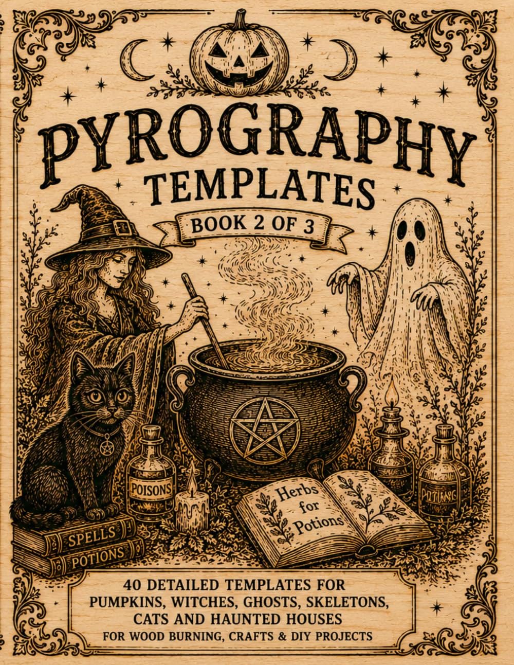 Wood Burning Patterns: Book 2 of 3 Tracing Templates for Pyrography and Wood Burning Halloween Patterns Featuring Pumpkins, Witches, Ghosts, Skeletons, Black Cats and Haunted Houses baixar o livro de graça