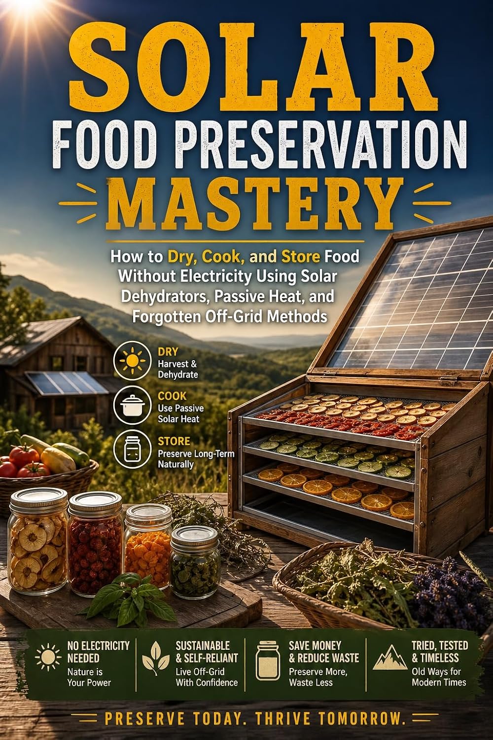 ler totalmente Solar Food Preservation Mastery: How to Dry, Cook, and Store Food Without Electricity Using Solar Dehydrators, Passive Heat, and Forgotten Off-Grid Methods (English Edition)