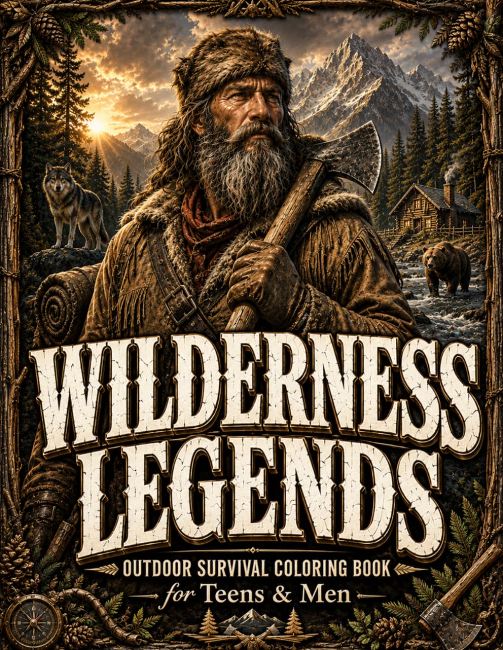 WILDERNESS LEGENDS: Outdoor Survival Coloring Book for Teens & Men Featuring Log Cabins, Trappers, Wild Bears, Mountain Rivers, and the Art of Wilderness Survival | Over 80 Illustrations baixar o livro de graça