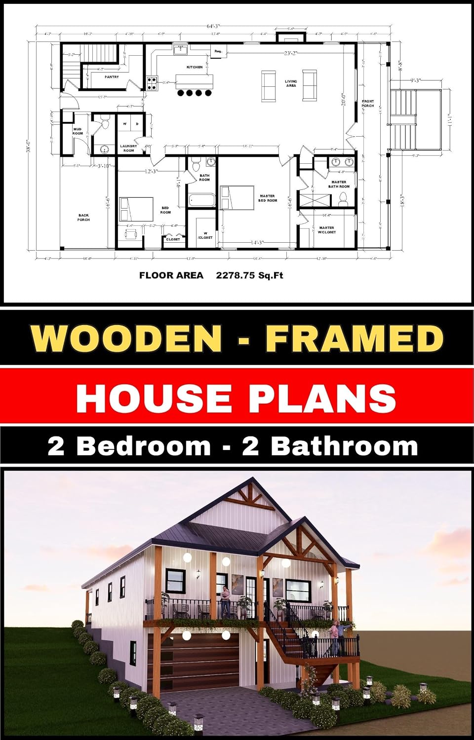 64'x38 Wooden-Framed house plans: 2 Bedroom & 2 Bathroom: With all construction details (English Edition) baixar o livro de graça