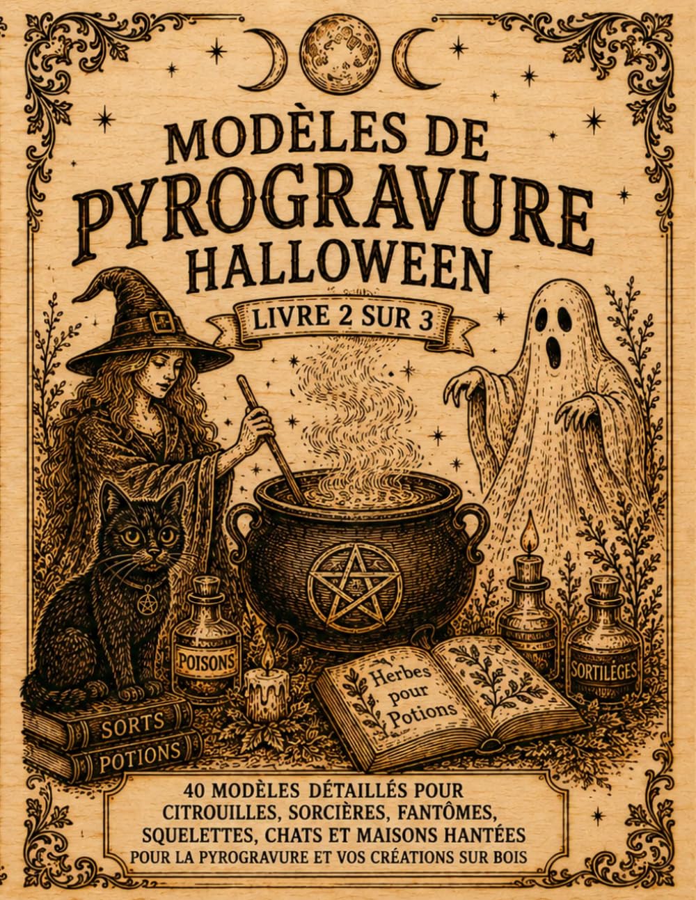 ler totalmente Modèles de pyrogravure: Livre 2 sur 3 | Modèles à décalquer, transférer et graver sur bois | Motifs Halloween avec citrouilles, sorcières, fantômes,... noirs et maisons hantées (French Edition)