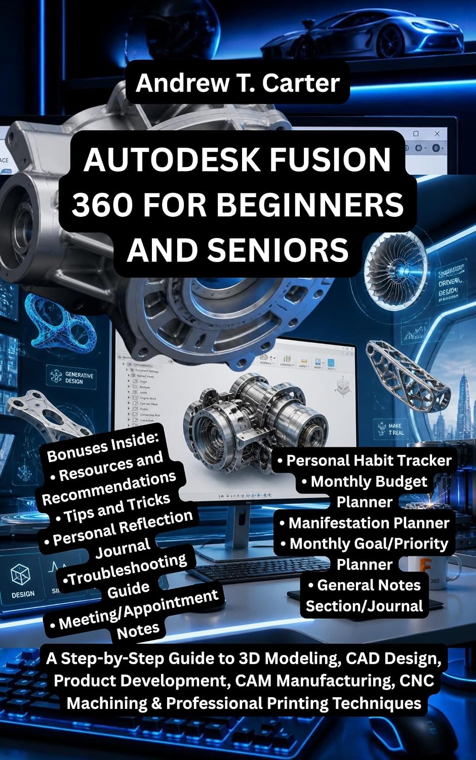 ler totalmente AUTODESK FUSION 360 FOR BEGINNERS AND SENIORS: A Step-by-Step Guide to 3D Modeling, CAD Design, Product Development, CAM Manufacturing, CNC Machining &... Tech and Knowledge Guides) (English Edition)