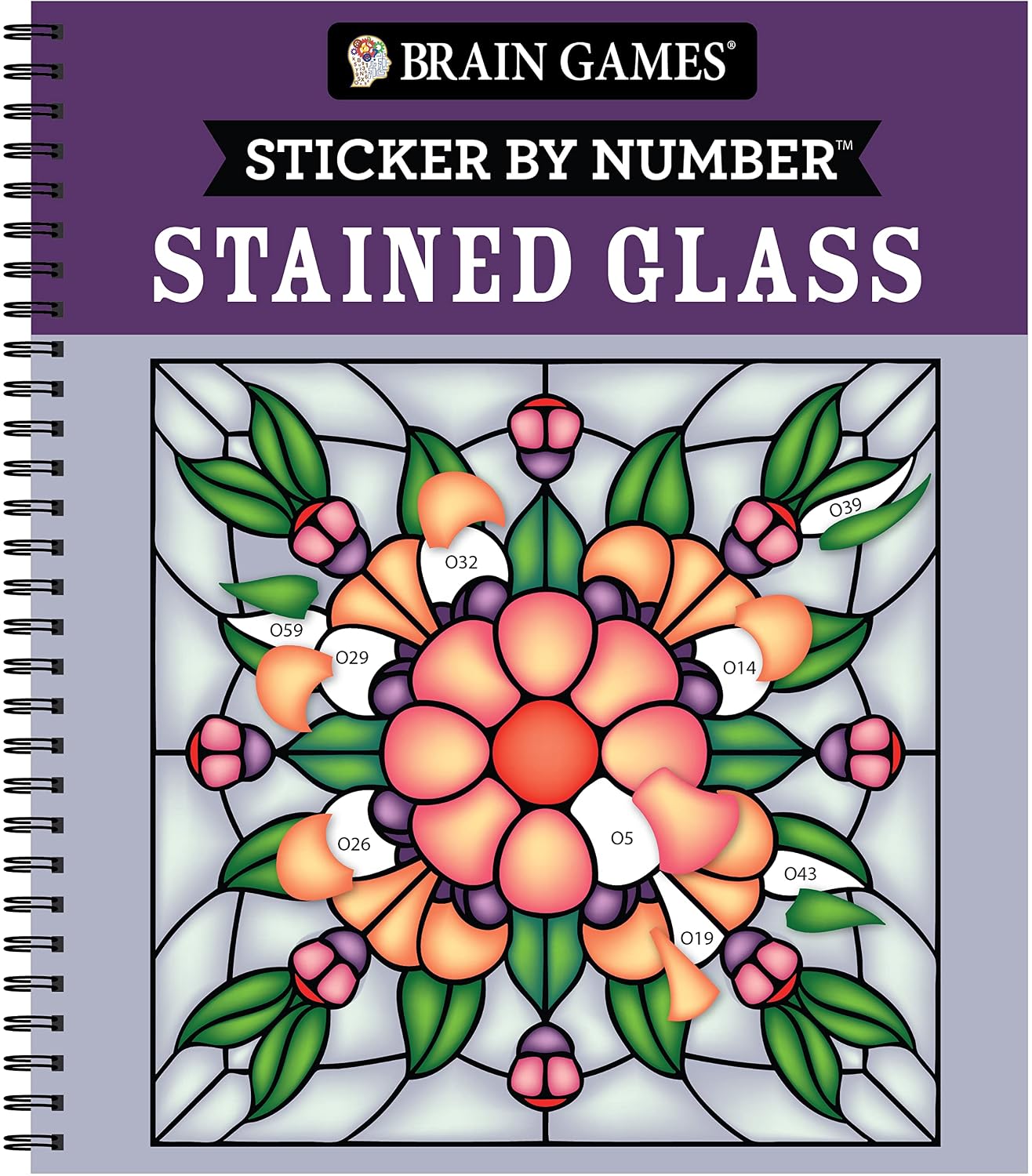 Brain Games - Sticker by Number: Stained Glass (28 Images to Sticker)