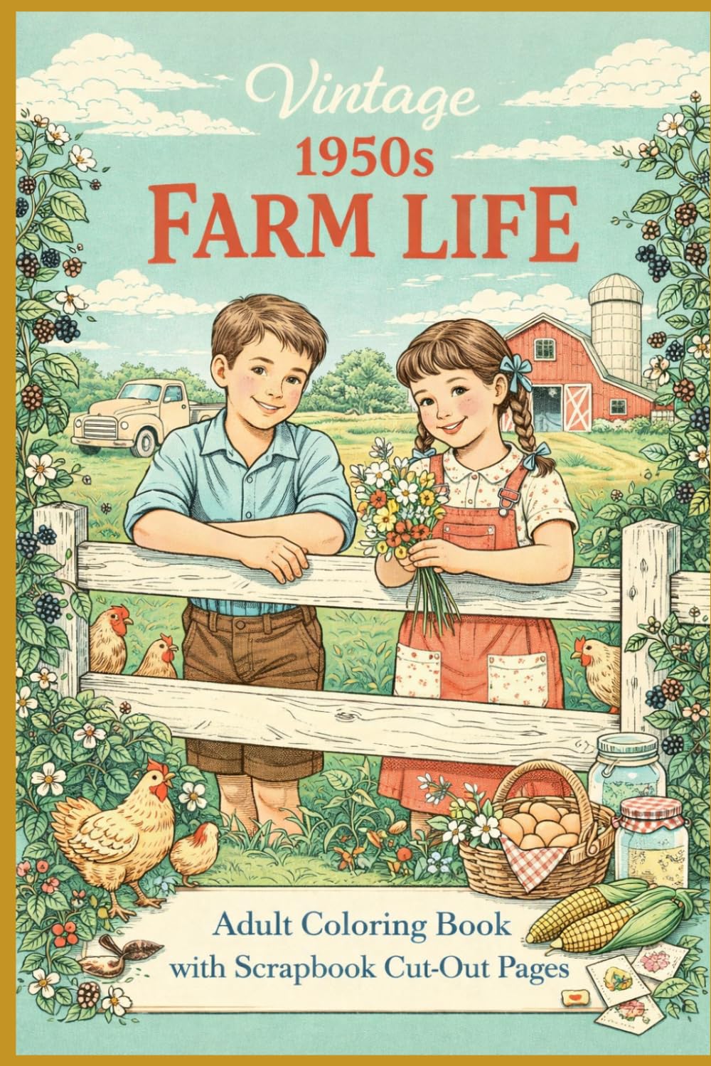 capítulo por capítulo baixar Vintage 1950s Farm Life: Adult Coloring Book with Scrapbook Cut-Out pages (Golden porch press Fabulous Fifties collection)