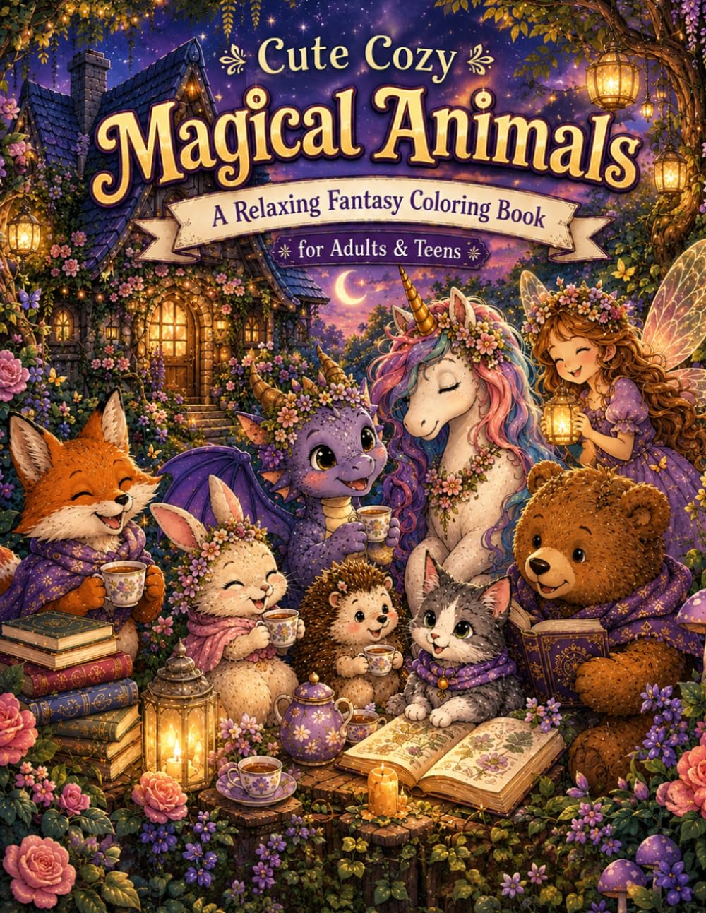 Cute Cozy Magical Animals: A Relaxing Fantasy Coloring Book with 50 Adorable Animals, Unicorns, Dragons & Fairies for Adults & Teens baixar o livro de graça