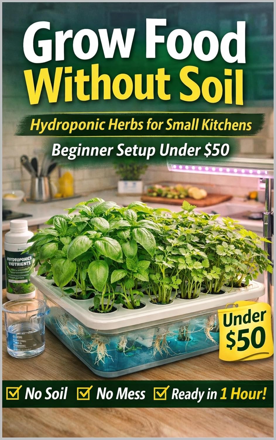 ler totalmente Grow Food Without Soil: Hydroponic Herbs for Small Kitchens: Beginner Setup Under $50 (Fresh, Fast & Space-Saving Indoor Gardening) (English Edition)