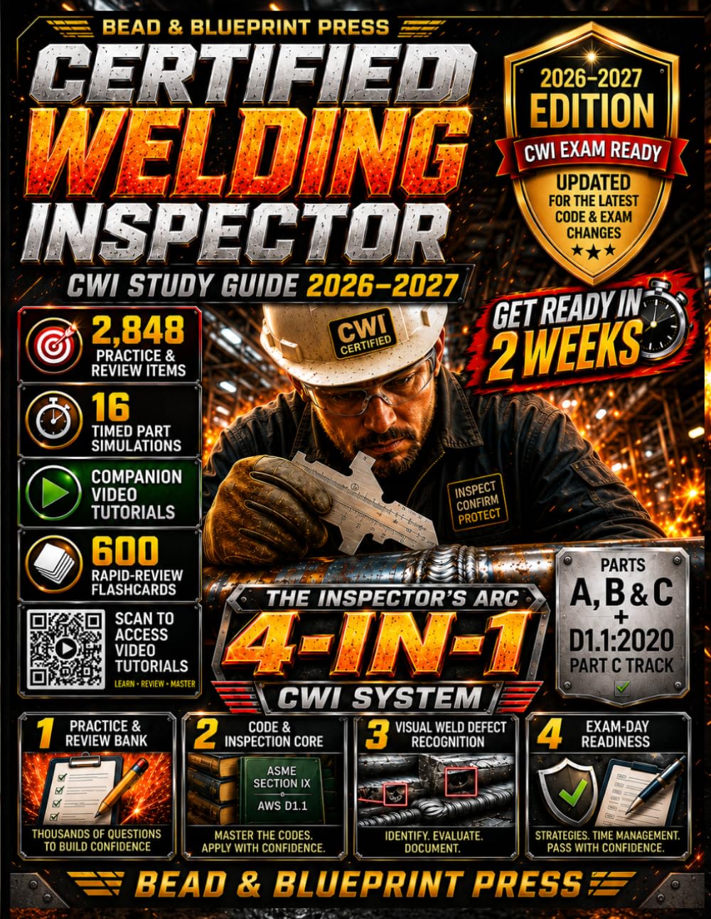 capítulo por capítulo baixar Certified Welding Inspector (CWI) Study Guide 2026–2027: Get Ready in 2 Weeks with 2,848 Practice & Review Items, 16 Timed Part Simulations, 20 Video Tutorials & 600 Flashcards for Parts A, B & C