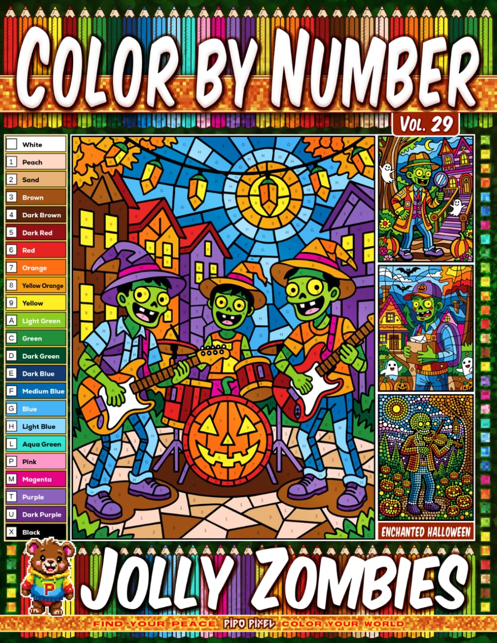 Color by Number Vol. 29 - Jolly Zombies: Enchanted Halloween Edition - 20 Pages in Diverse Art Styles - Cheerful Zombies And Spooky Halloween Adventure (Premium Print: Diverse Art Styles) baixar o livro de graça